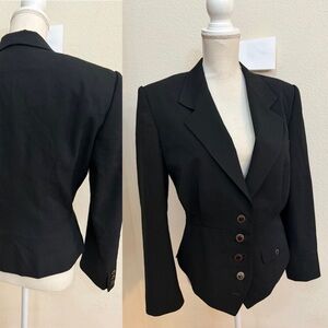 Vintage preppy black wool blazer jacket fitted with button Sz 10 by Ninety